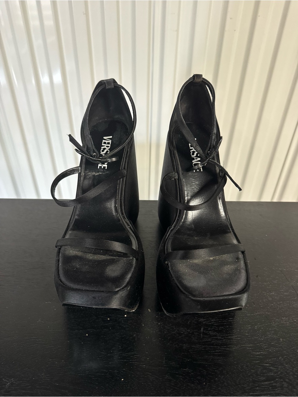 Versace Black Platform Ankle-Strap Platform Heels